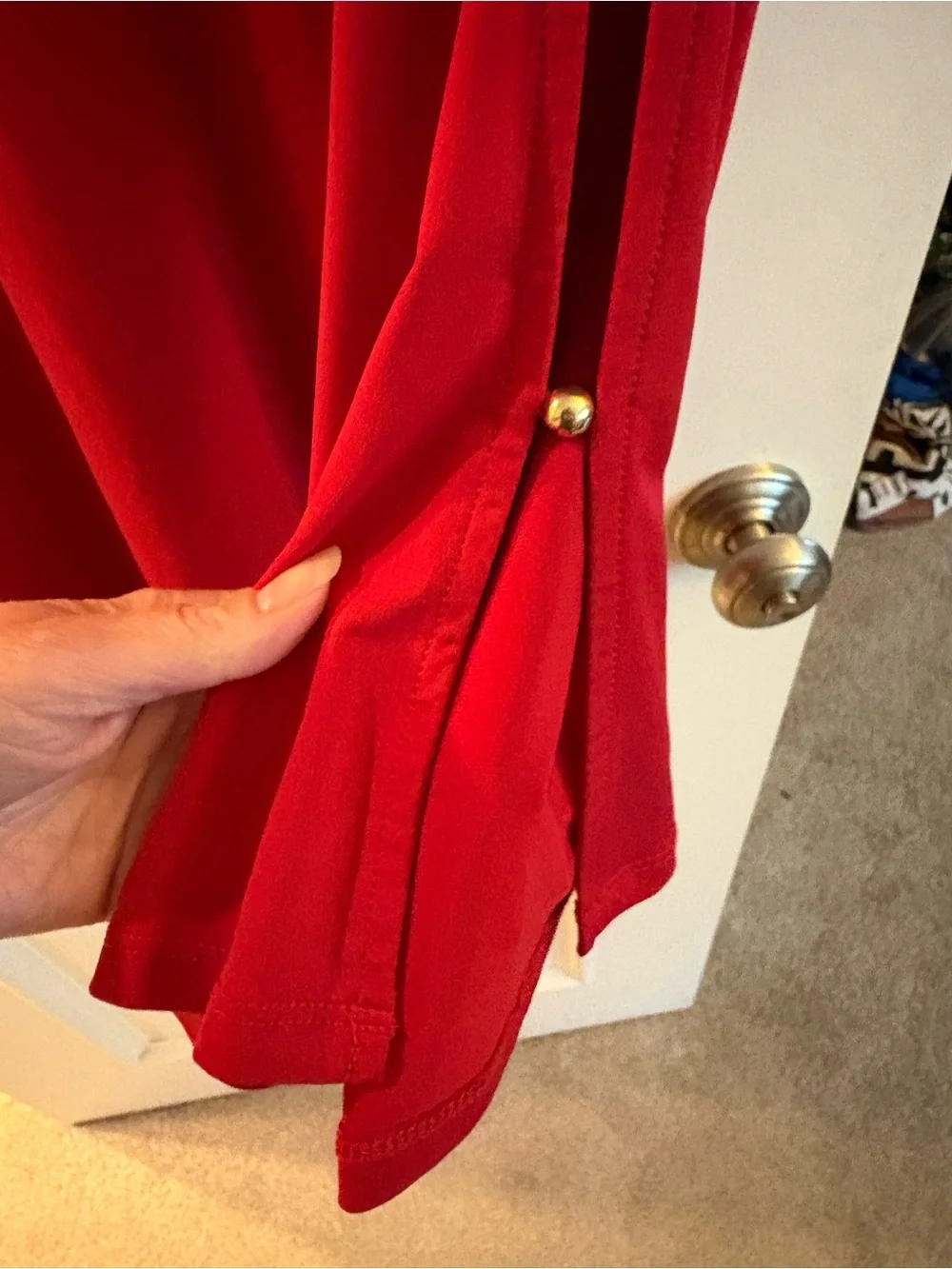 Michael Kors Red Long-Sleeve Top with Gold Stud Sleeve Detail